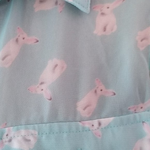 CUTE Semi Sheer Sleeveless Top with Bunnies on it - Picture 2 of 6